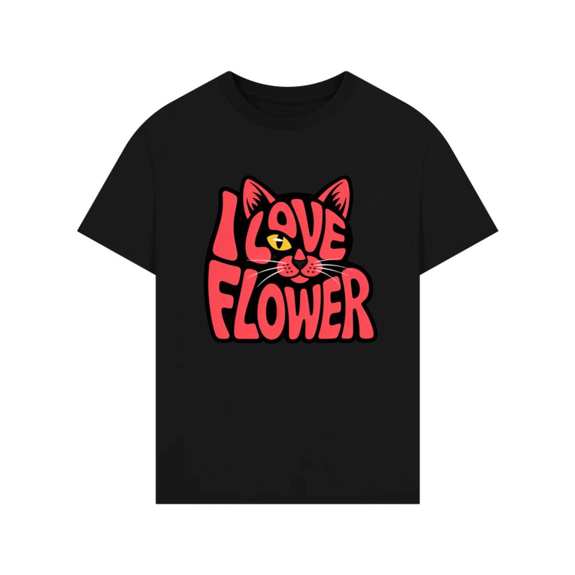 I Love Flower Cat Face Typography Graphic Design TShirt Rewinde