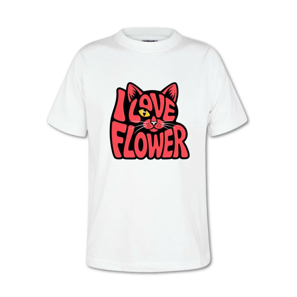 I Love Flower Cat Face Typography Graphic Design T-Shirt