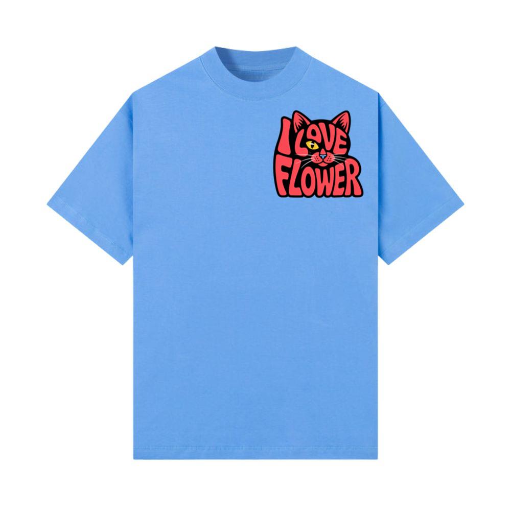 I Love Flower Cat Face Typography Graphic Design T-Shirt - Image 3