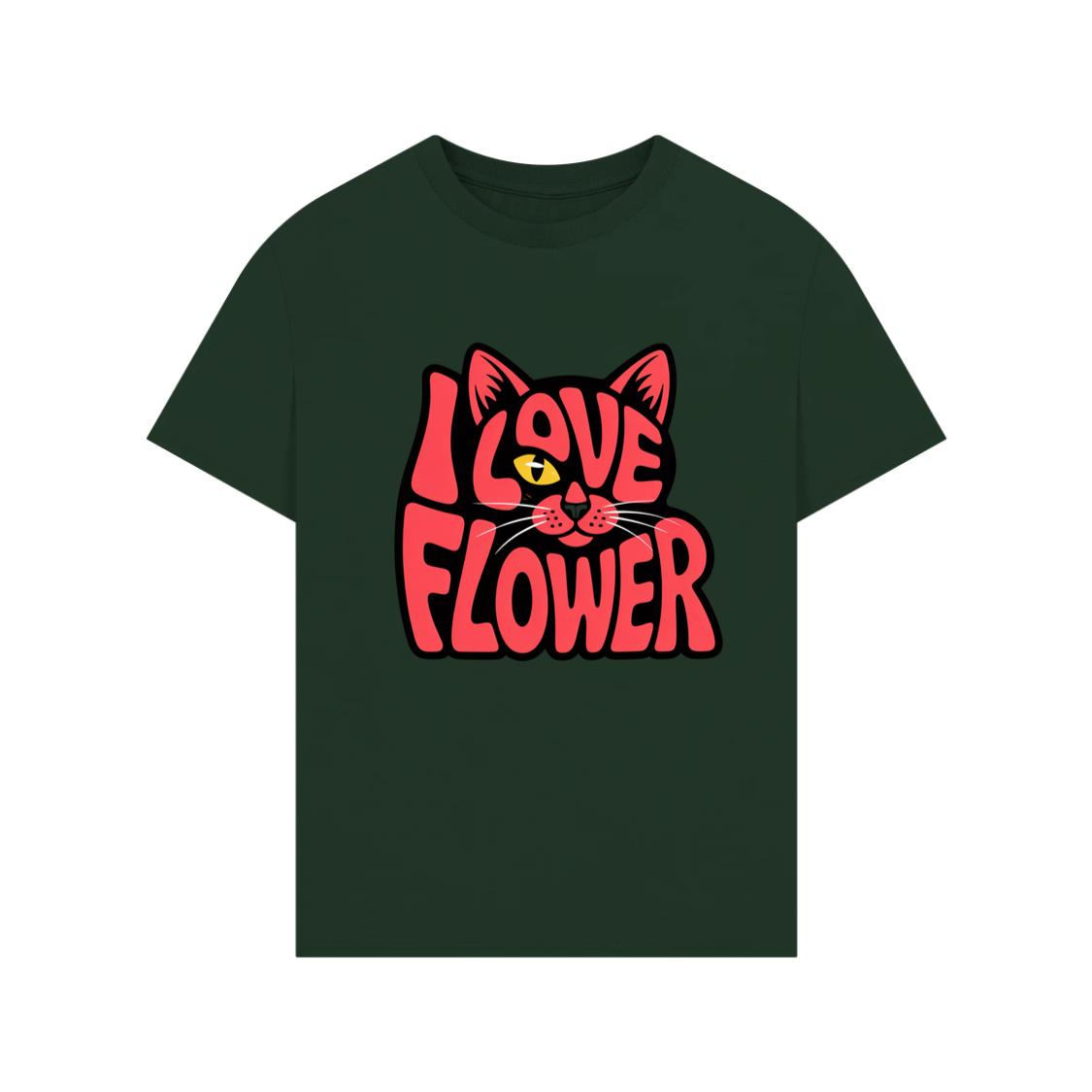 I Love Flower Cat Face Typography Graphic Design TShirt Rewinde