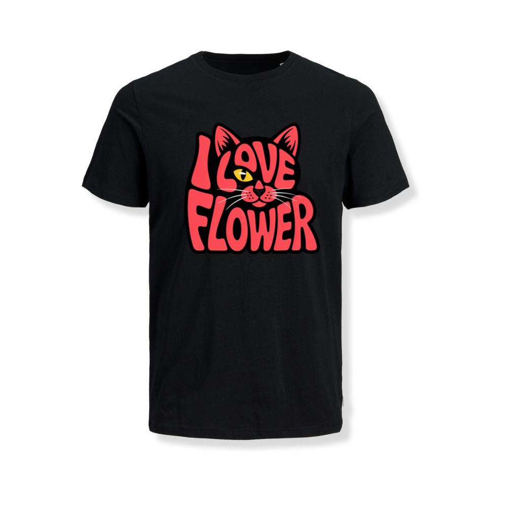 I Love Flower Cat Face Typography Graphic Design T-Shirt