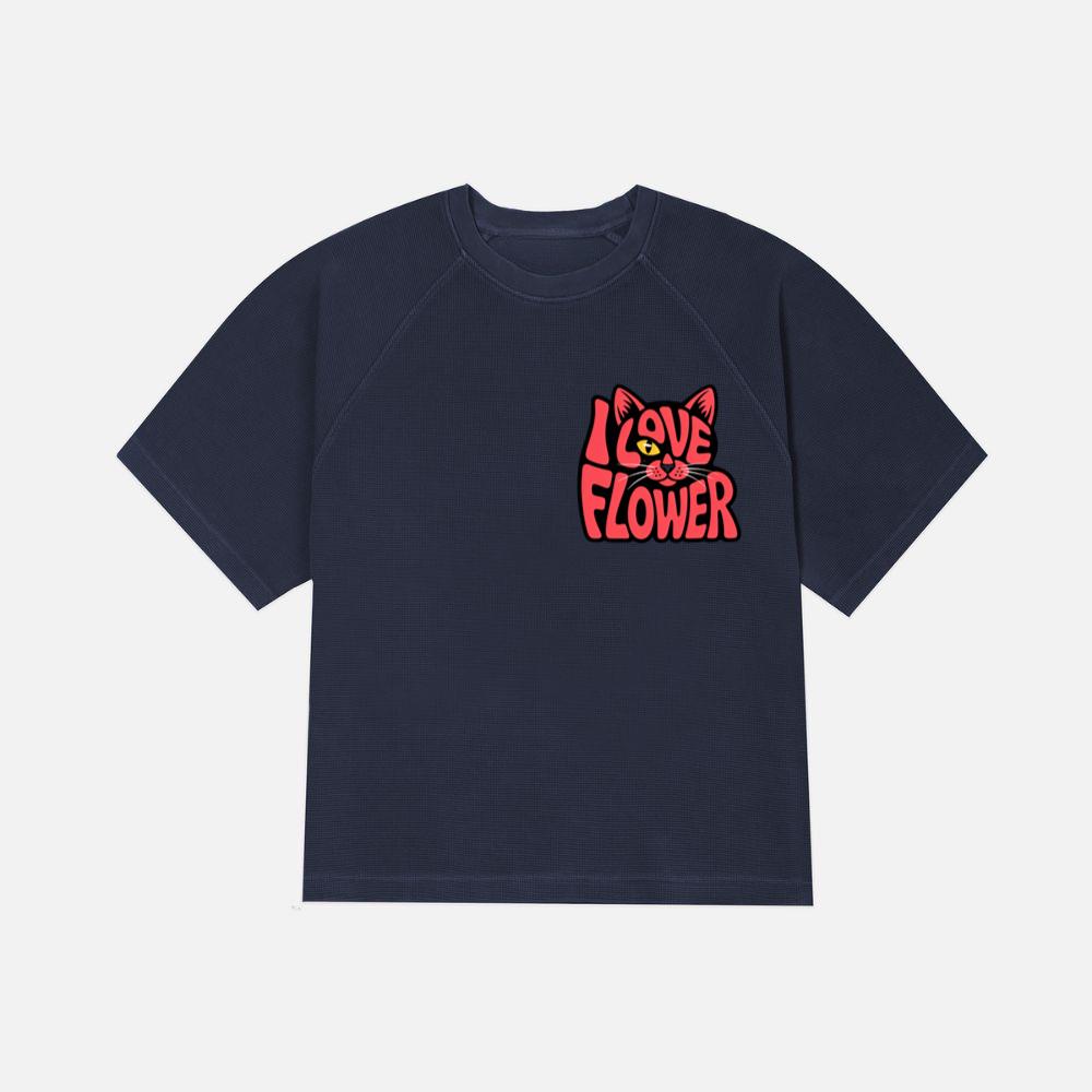 I Love Flower Cat Face Typography Graphic Design T-Shirt