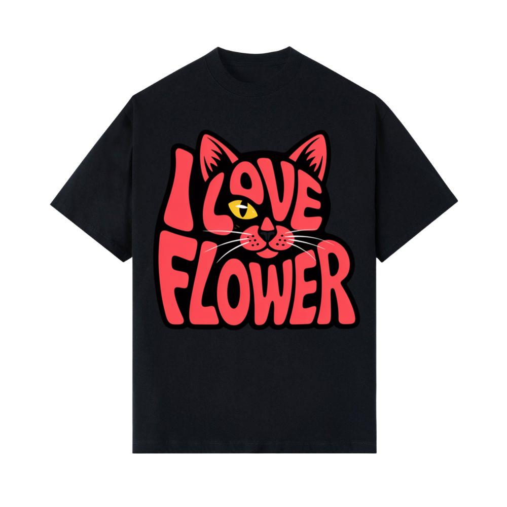 I Love Flower Cat Face Typography Graphic Design T-Shirts