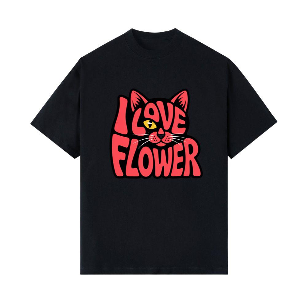 I Love Flower Cat Face Typography Graphic Design T-Shirts