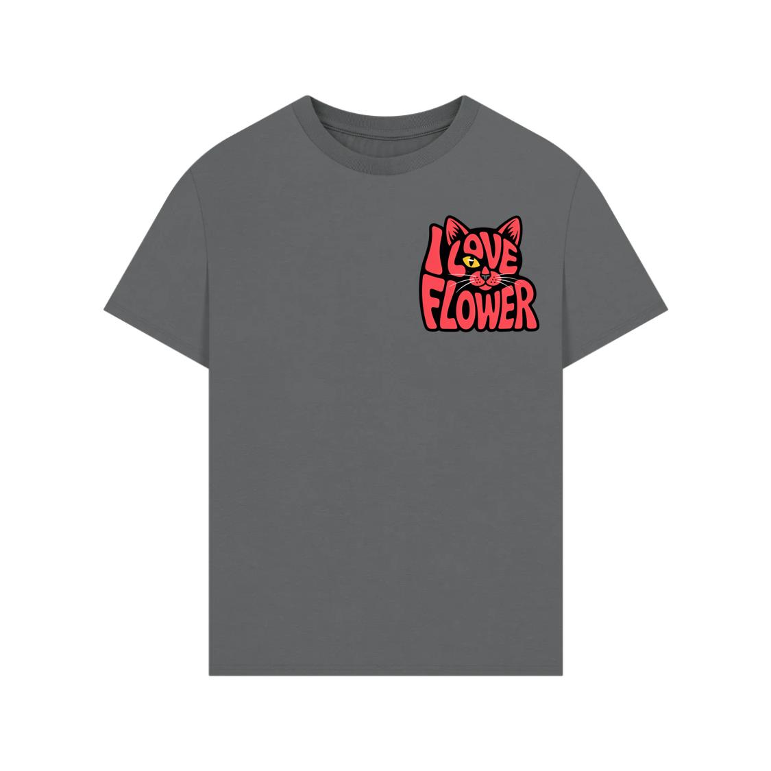 I Love Flower Cat Face Typography Graphic Design T-Shirts
