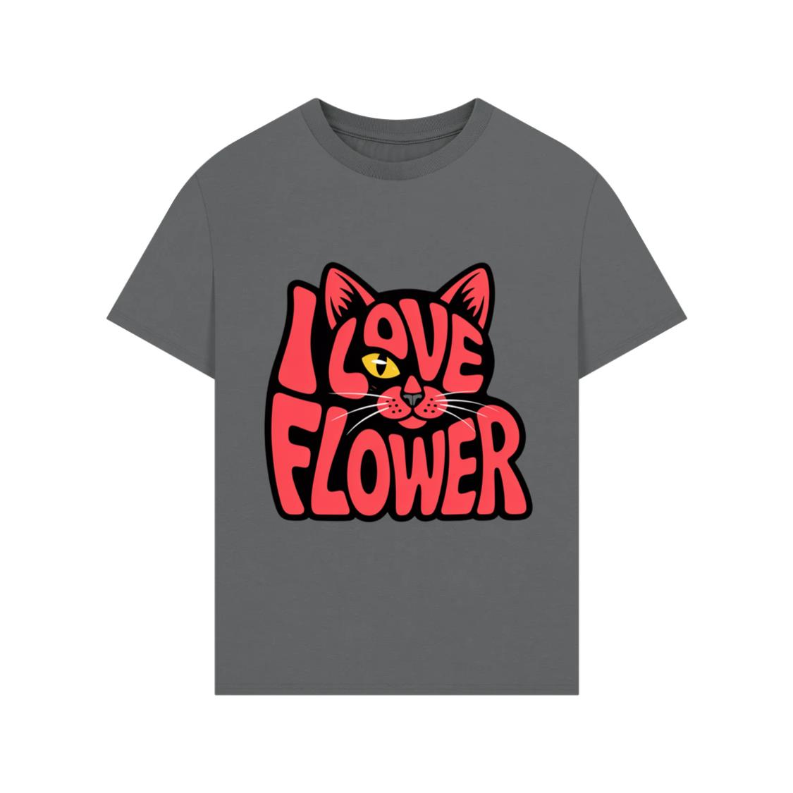 I Love Flower Cat Face Typography Graphic Design T-Shirts