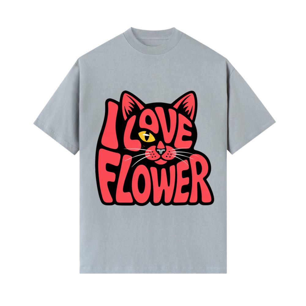 I Love Flower Cat Face Typography Graphic Design T-Shirts