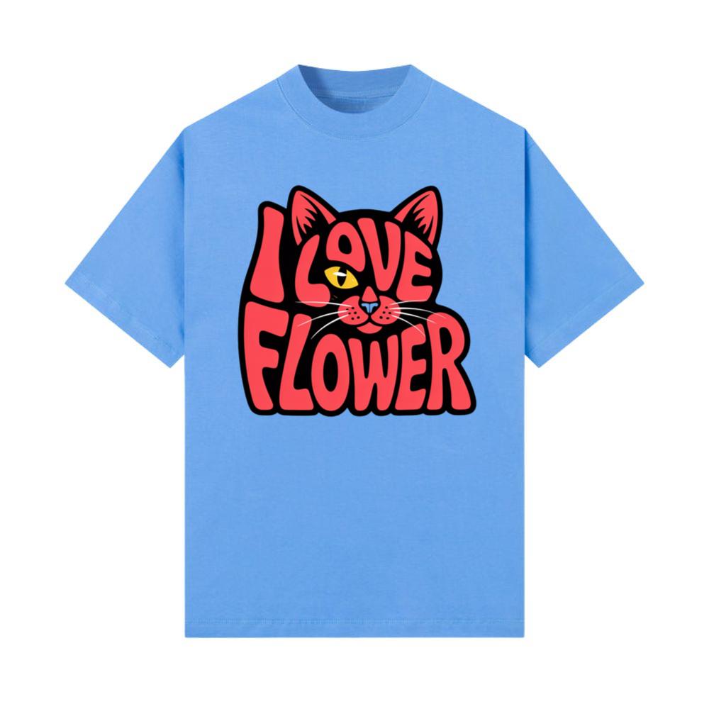 I Love Flower Cat Face Typography Graphic Design T-Shirts
