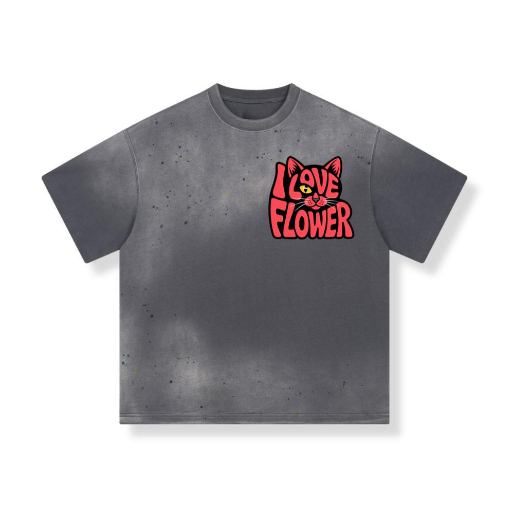 I Love Flower Cat Face Typography Graphic Design T-Shirts - Image 4