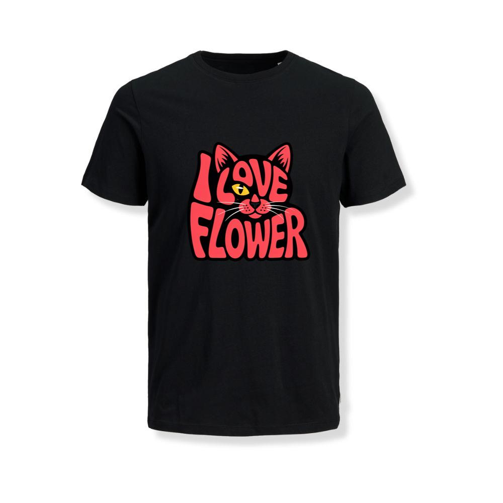I Love Flower Cat Face Typography Graphic Design T-Shirts