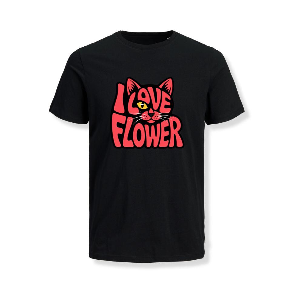 I Love Flower Cat Face Typography Graphic Design T-Shirts