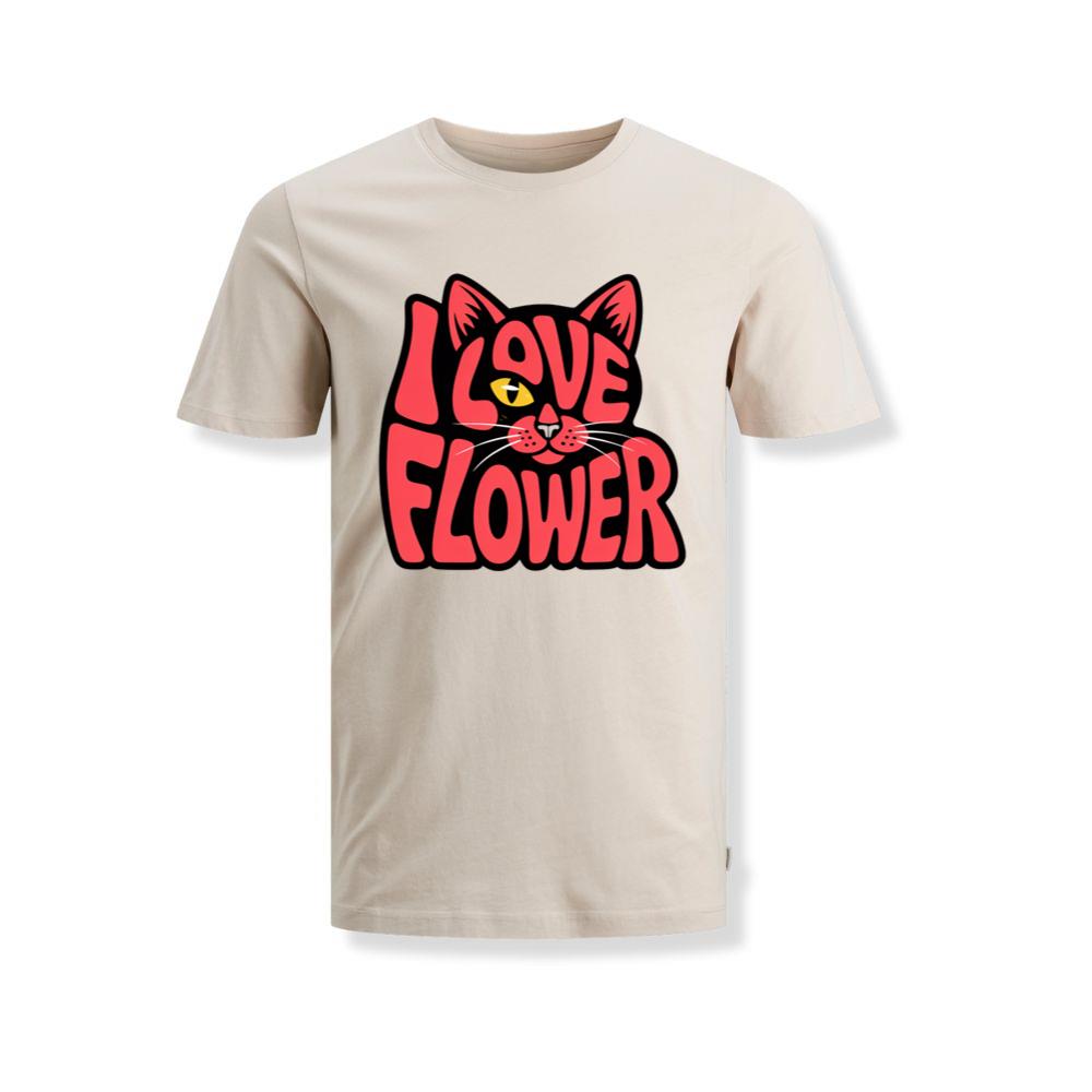 I Love Flower Cat Face Typography Graphic Design T-Shirts