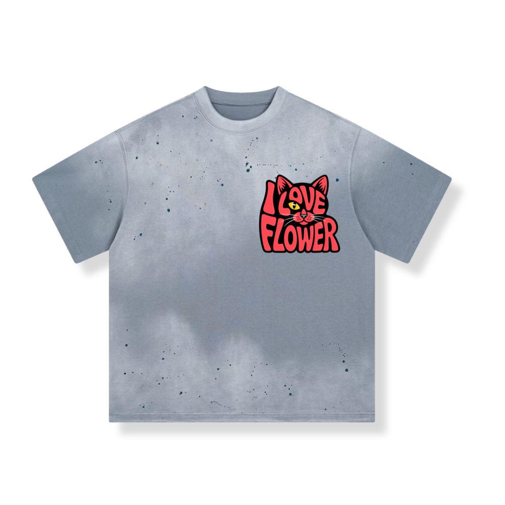 I Love Flower Cat Face Typography Graphic Design T-Shirts
