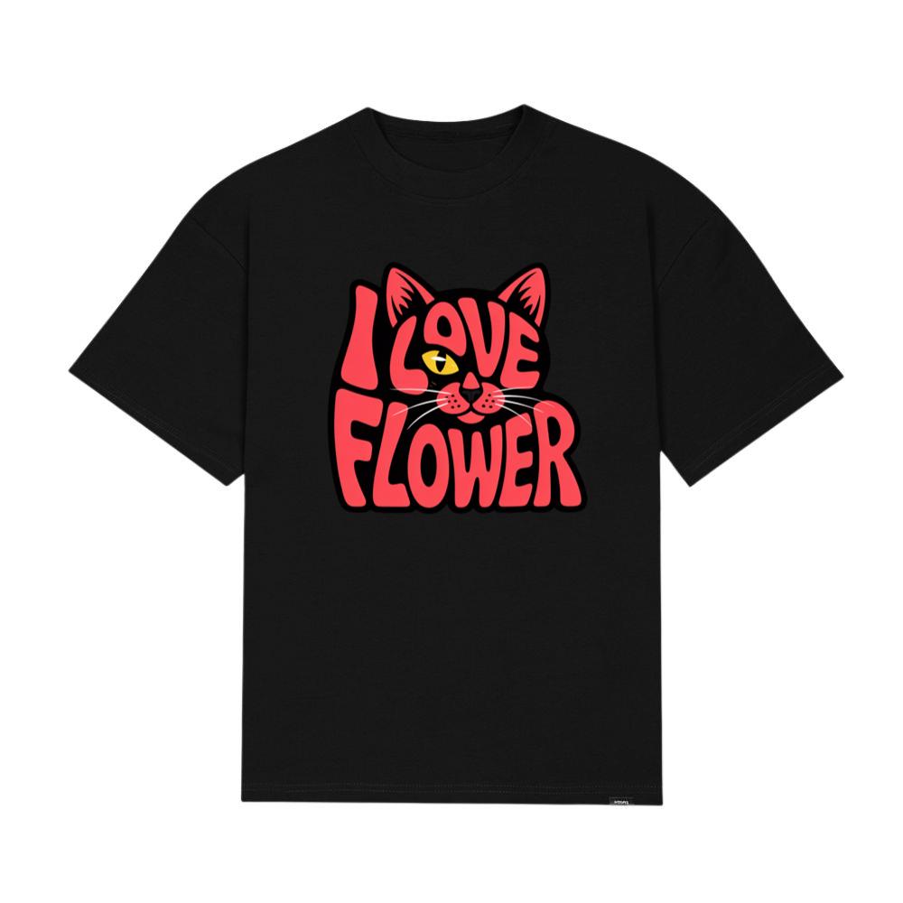 I Love Flower Cat Face Typography Graphic Design T-Shirts
