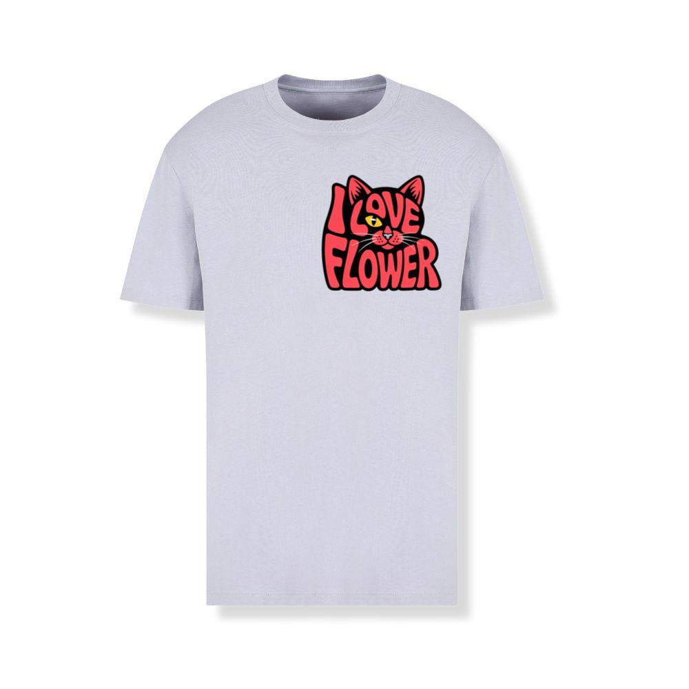 I Love Flower Cat Face Typography Graphic Design T-Shirts - Image 2