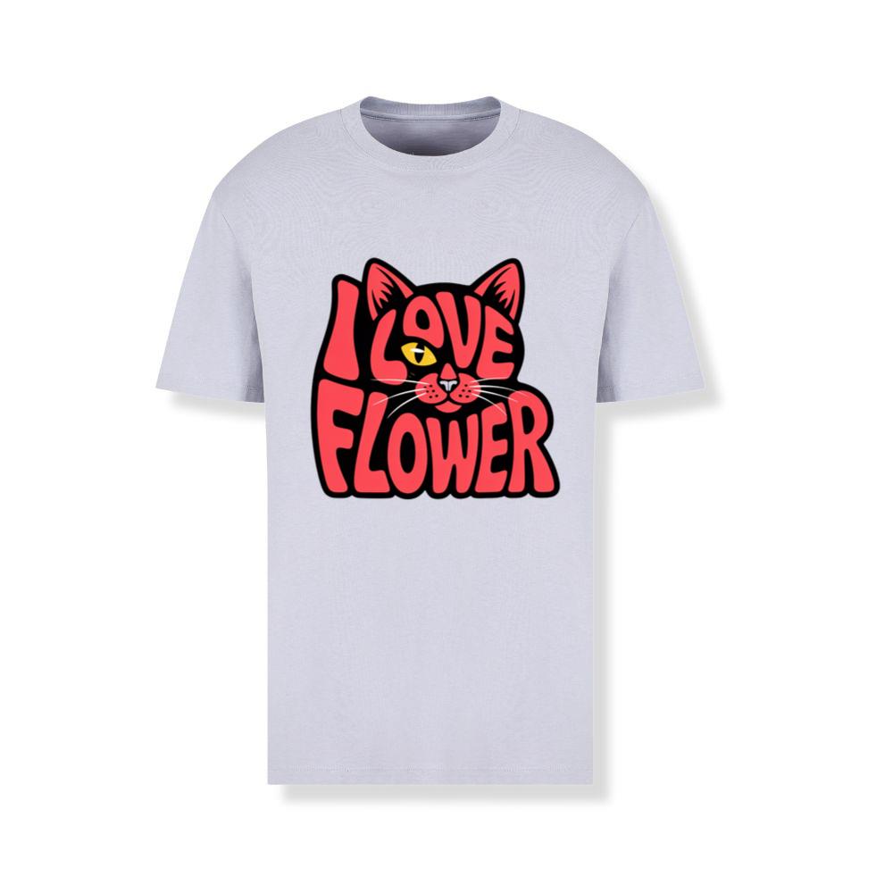 I Love Flower Cat Face Typography Graphic Design T-Shirts