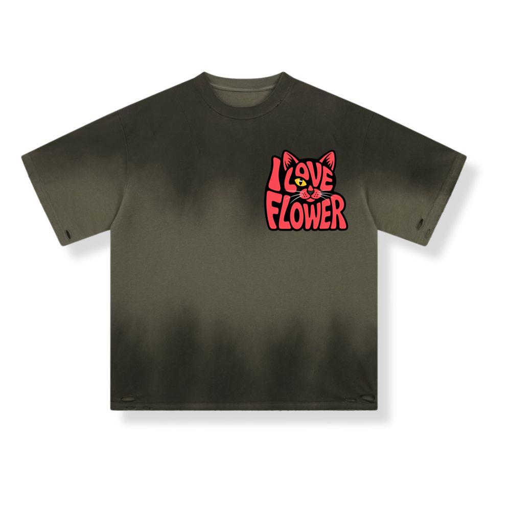 I Love Flower Cat Face Typography Graphic Design T-Shirts - Image 3