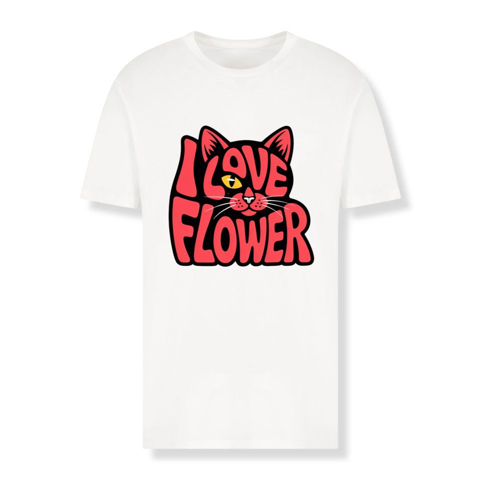 I Love Flower Cat Face Typography Graphic Design T-Shirts