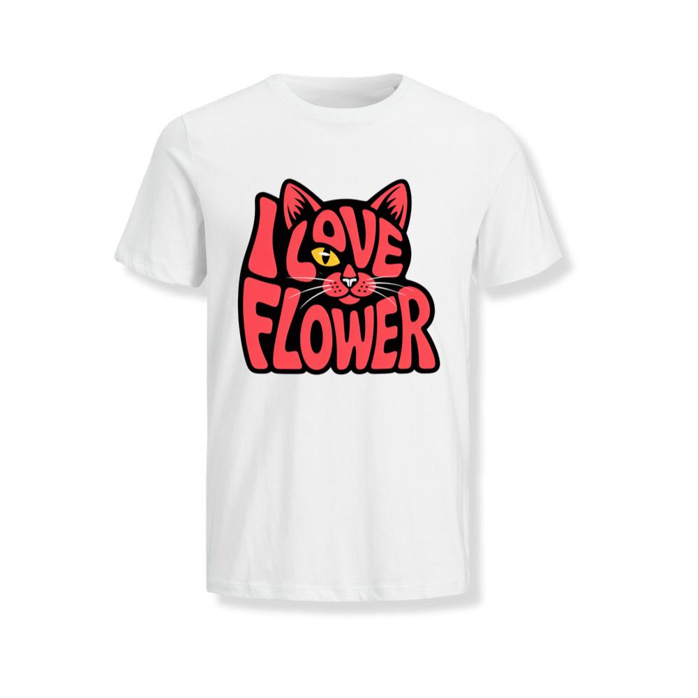 I Love Flower Cat Face Typography Graphic Design T-Shirts
