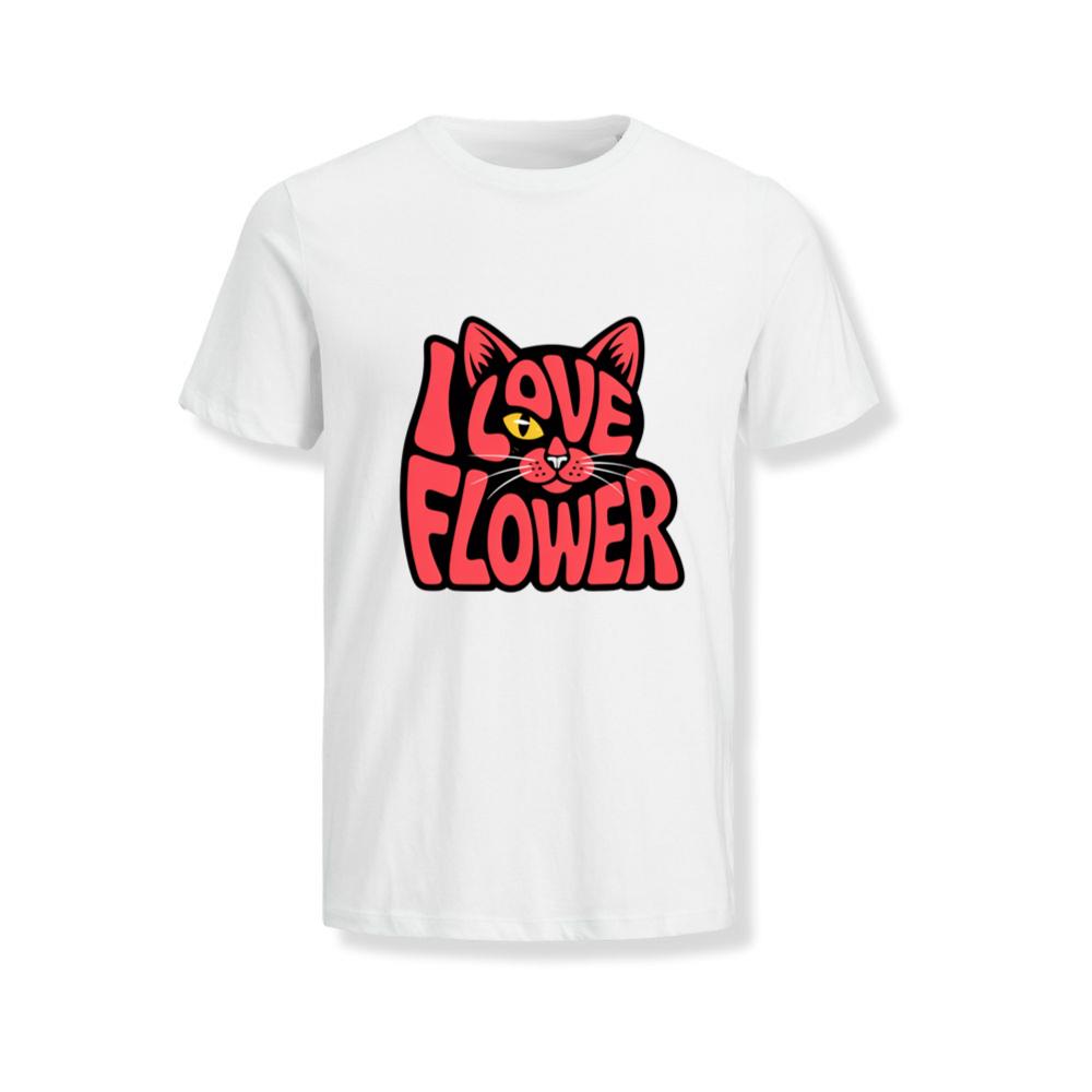 I Love Flower Cat Face Typography Graphic Design T-Shirts