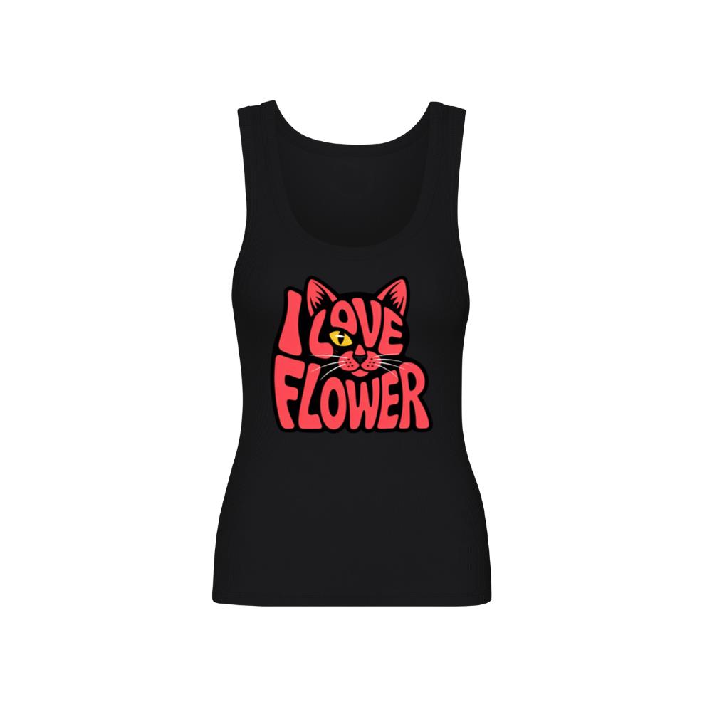 I Love Flower Cat Face Typography Graphic Design TankTop