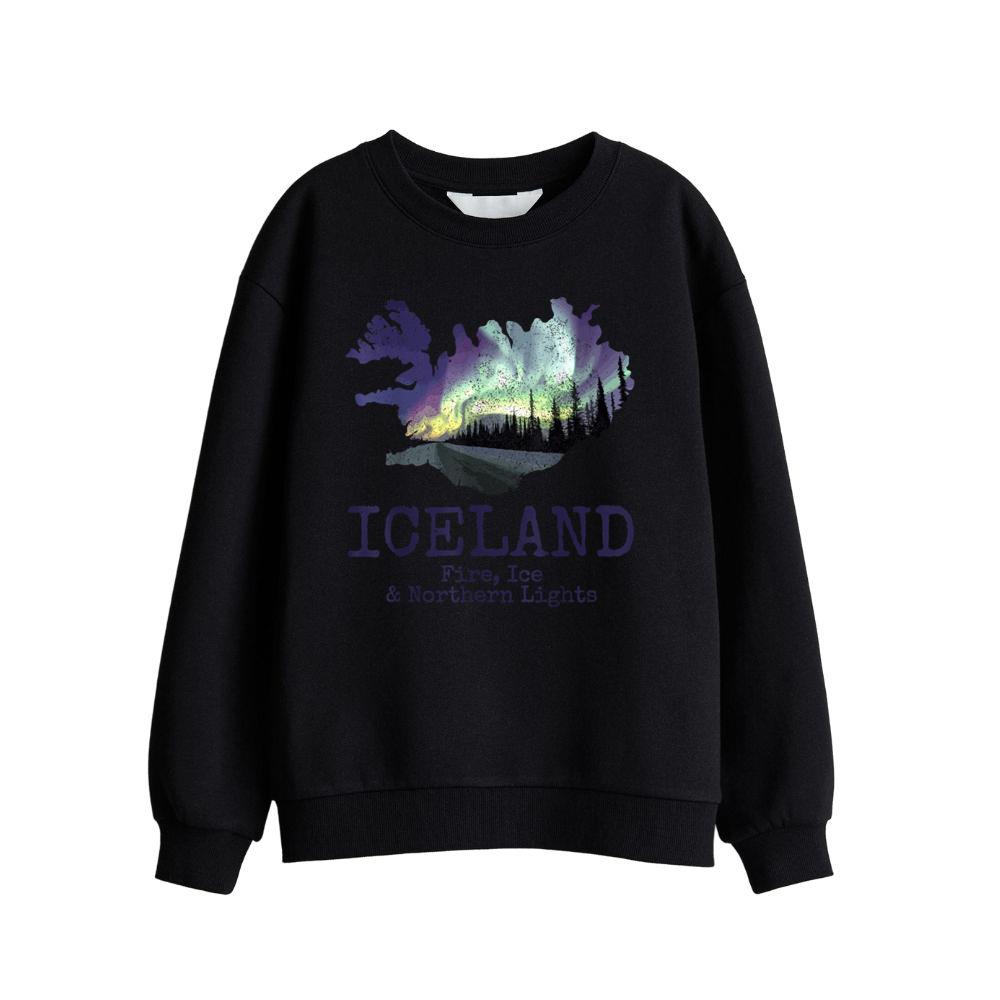 Icelandic Map Fire Ice Northern Lights Icelandic Souvenir Sweatshirt