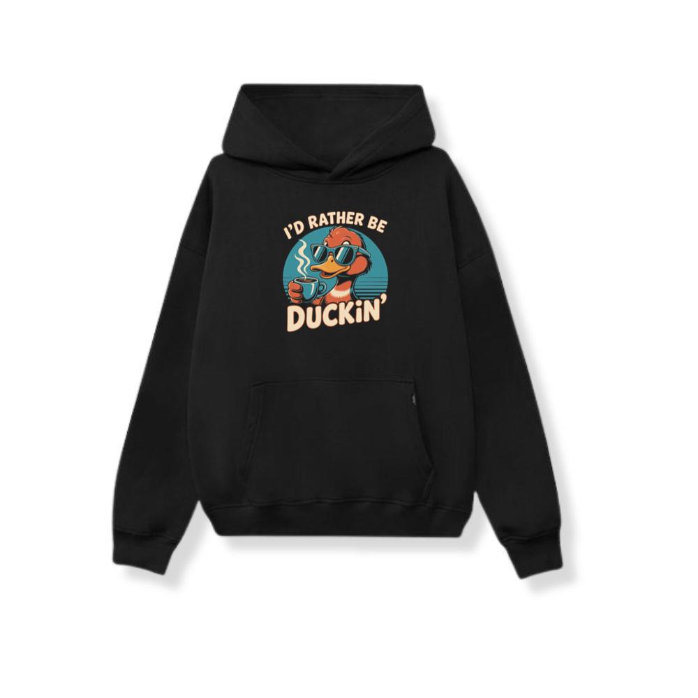 Id Rather Be Duckin Funny Duck Coffee Graphic Hoodie