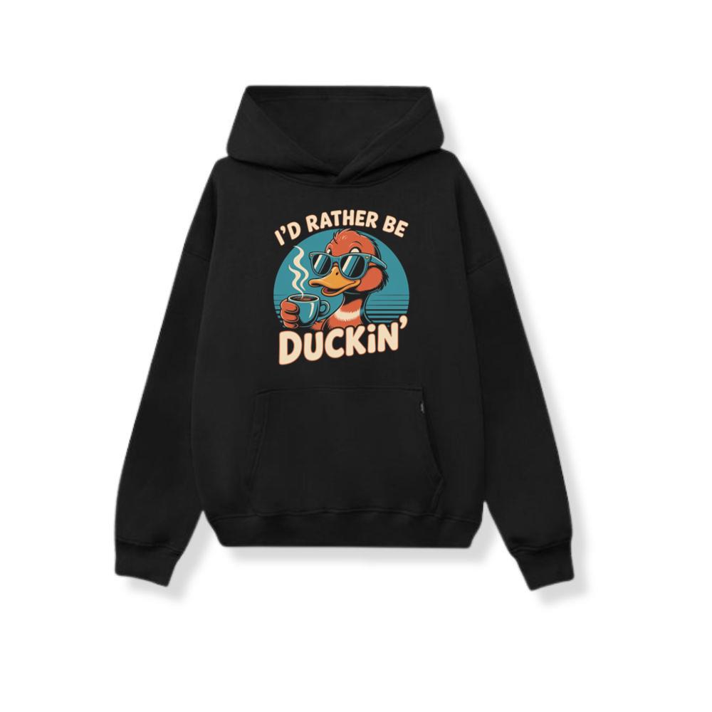 Id Rather Be Duckin Funny Duck Coffee Graphic Hoodie