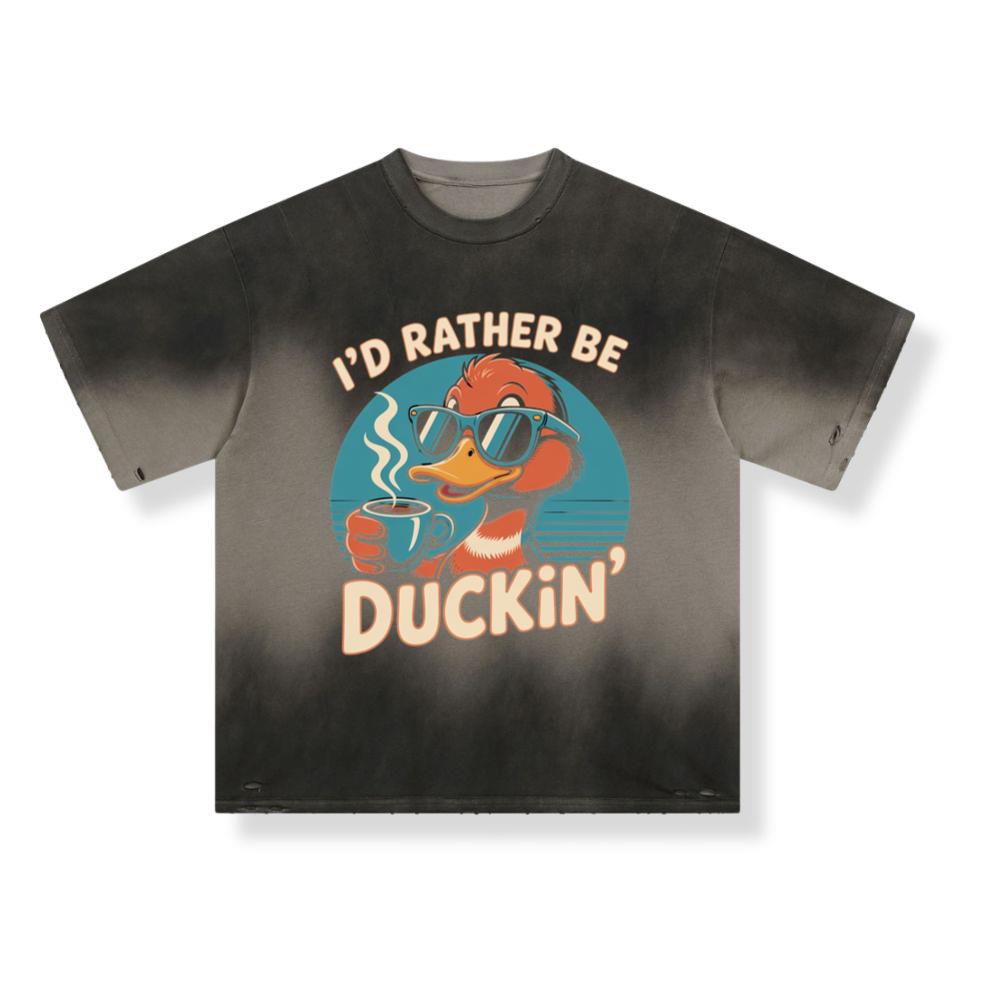 Id Rather Be Duckin Summer Cartoon Design with Cool Sunglasses T-Shirt - Image 3