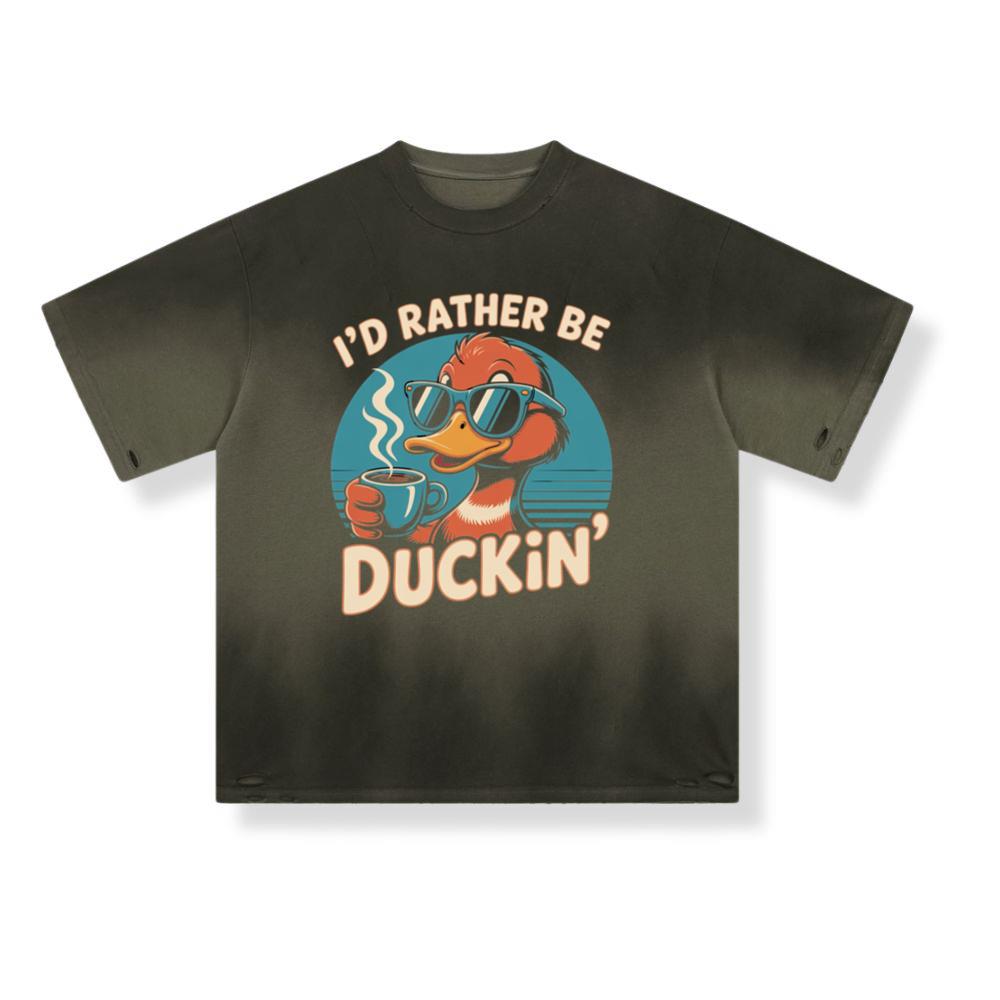 Id Rather Be Duckin Summer Cartoon Design with Cool Sunglasses T-Shirt - Image 2