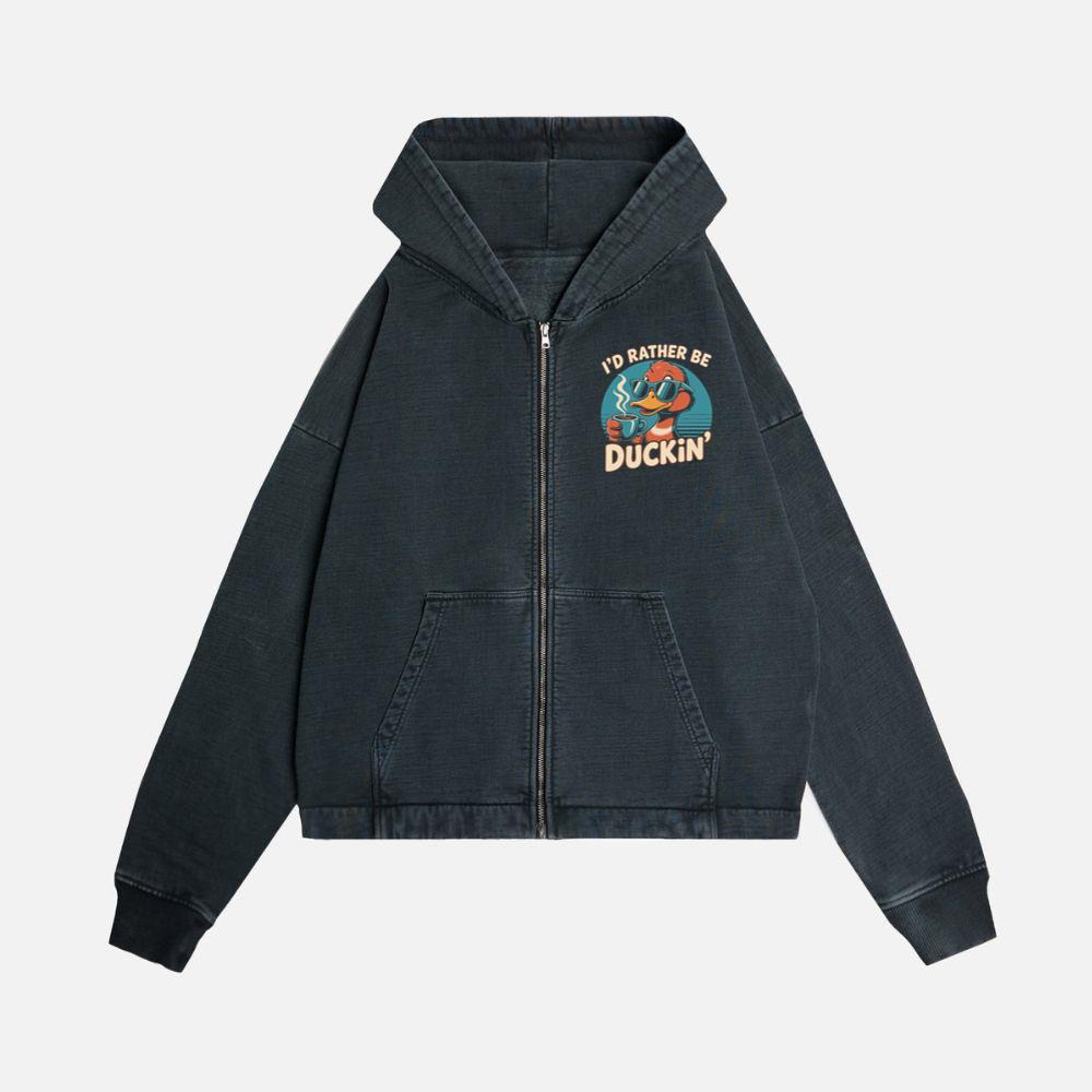 Id Rather Be Duckin Summer Cartoon Design with Cool Sunglasses Zip Hoodie