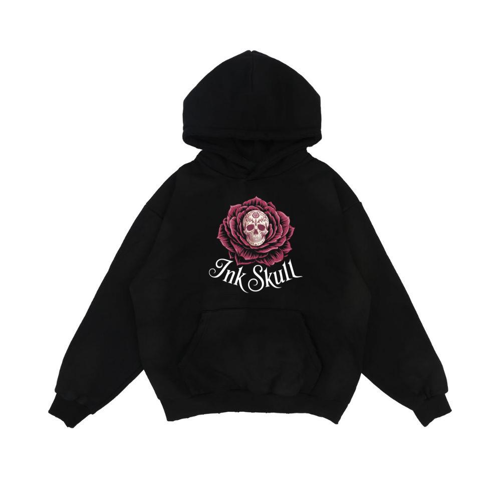Ink Skull Rose Tattoo Inspired Gothic Artwork Design Hoodie