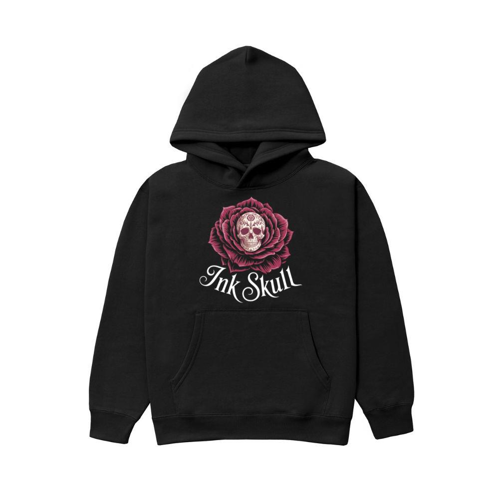 Ink Skull Rose Tattoo Inspired Gothic Artwork Design Hoodie