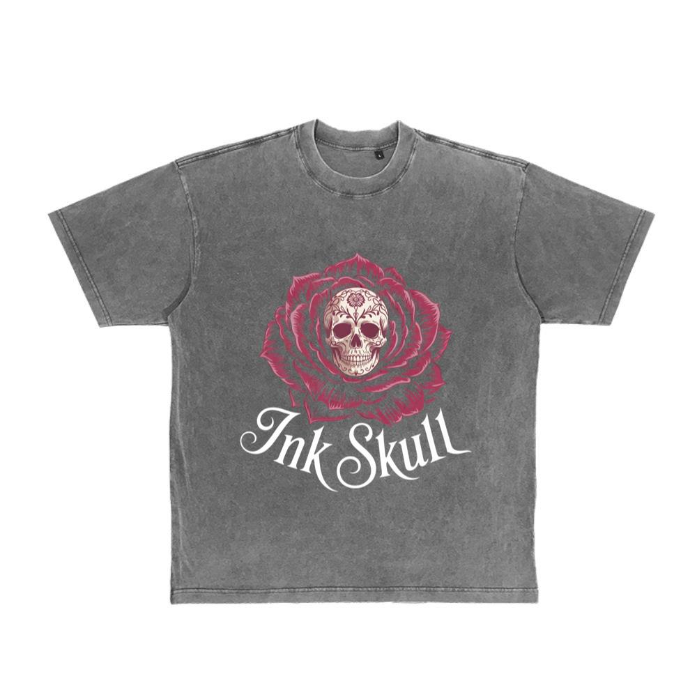 Ink Skull Rose Tattoo Inspired Gothic Artwork Design T-Shirt