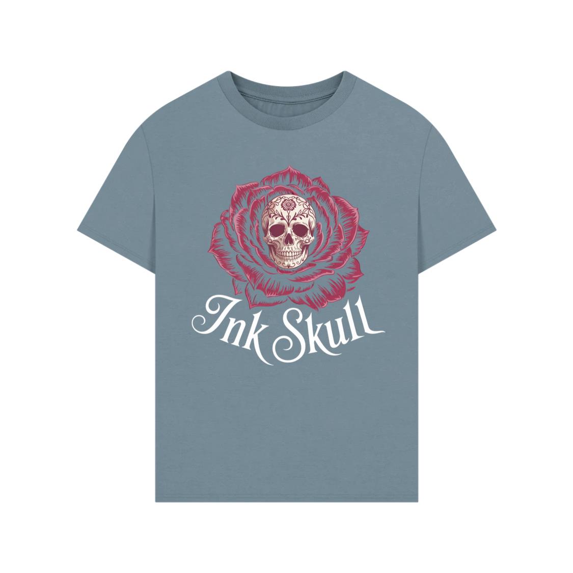 Ink Skull Rose Tattoo Inspired Gothic Artwork Design T-Shirt