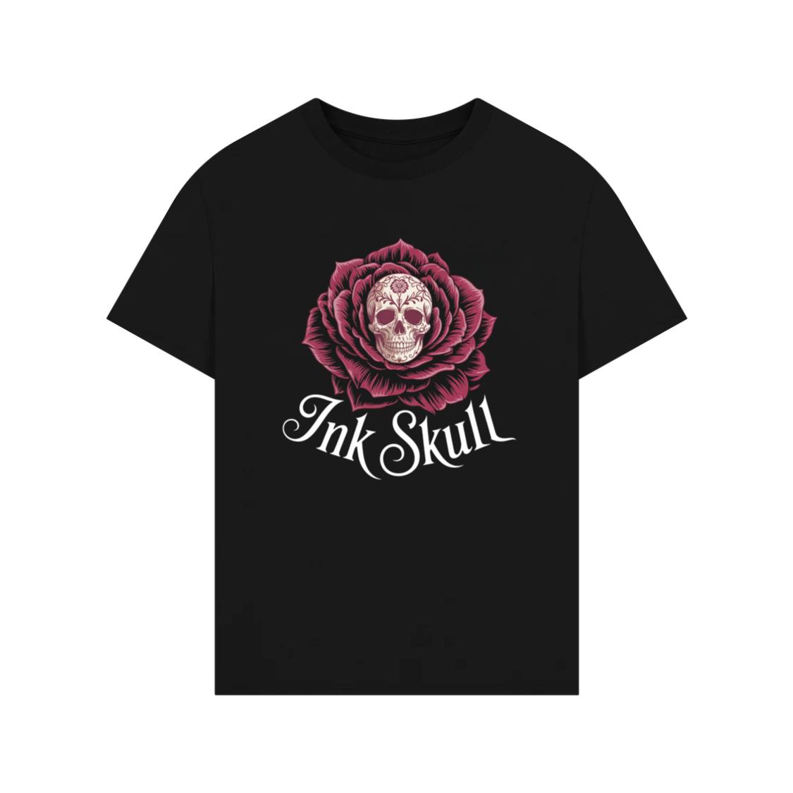 Ink Skull Rose Tattoo Inspired Gothic Artwork Design T-Shirt