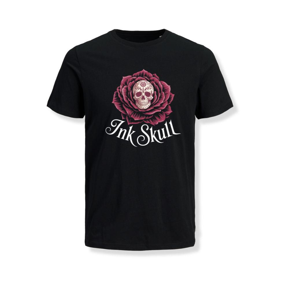 Ink Skull Rose Tattoo Inspired Gothic Artwork Design T-Shirt