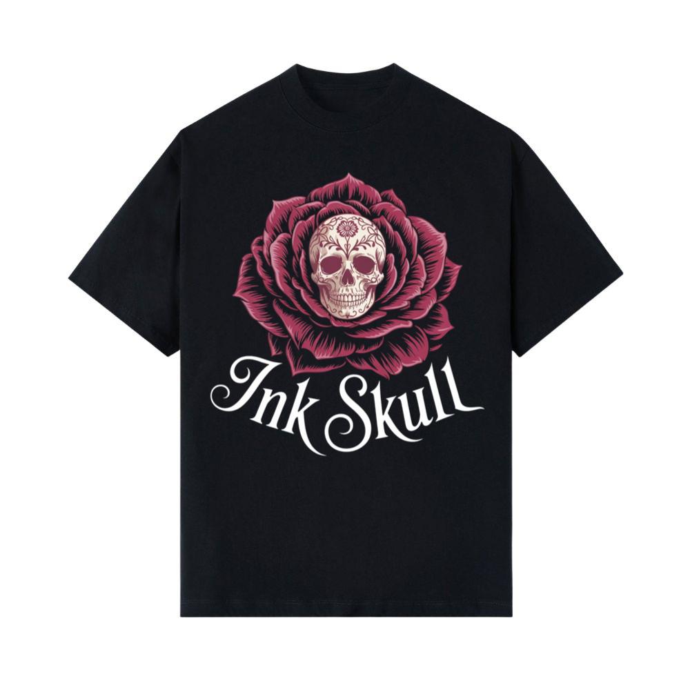 Ink Skull Rose Tattoo Inspired Gothic Artwork Design T-Shirts