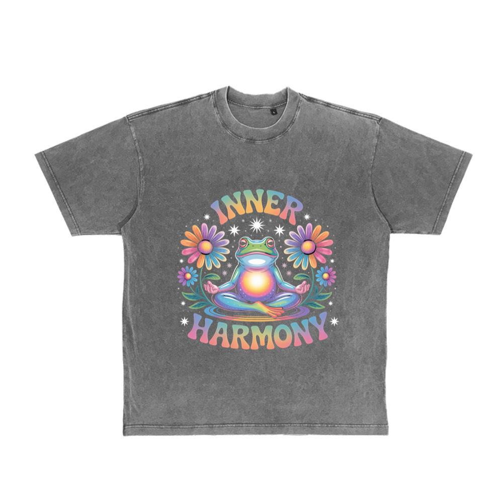 Inner Harmony Meditating Frog with Flowers Spiritual Design T-Shirt
