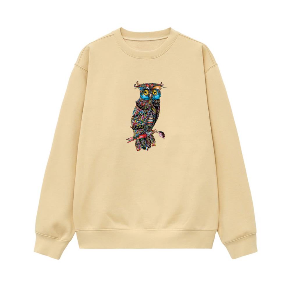 Intricate Multicolor Owl Illustration Sweatshirt