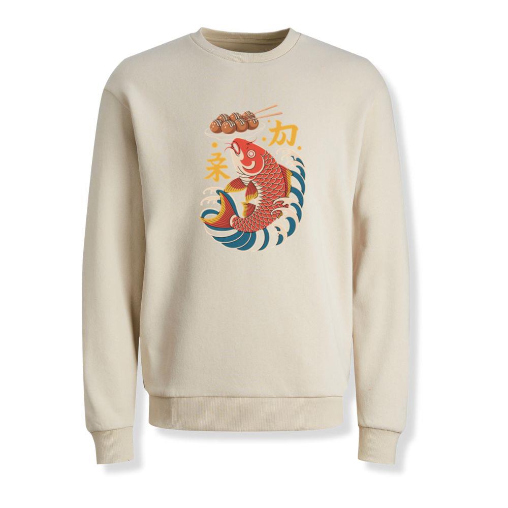 Japanese Koi Fish Wave Takoyaki Retro Graphic Sweatshirt - Image 2