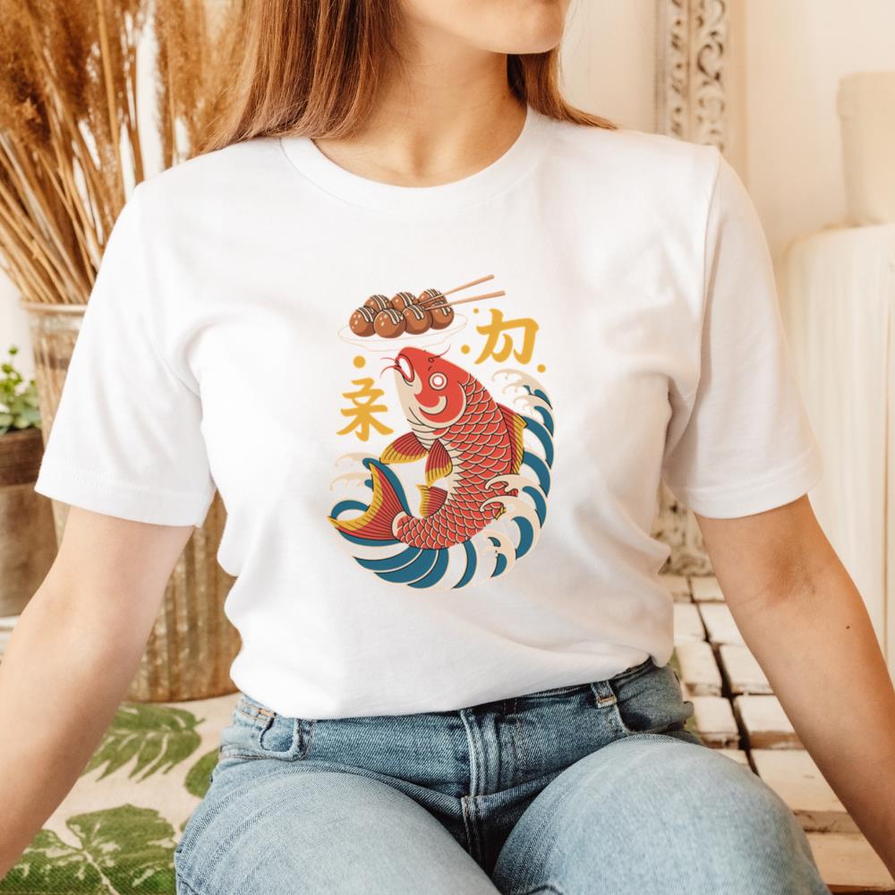 Japanese Koi Fish Wave Takoyaki Retro Graphic T-Shirt