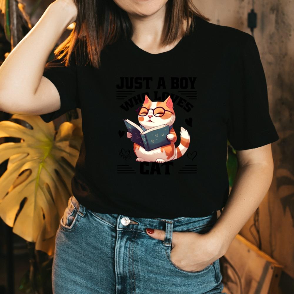 Just a Boy Who Loves Cats Animal Lover Funny T-Shirt - Image 2