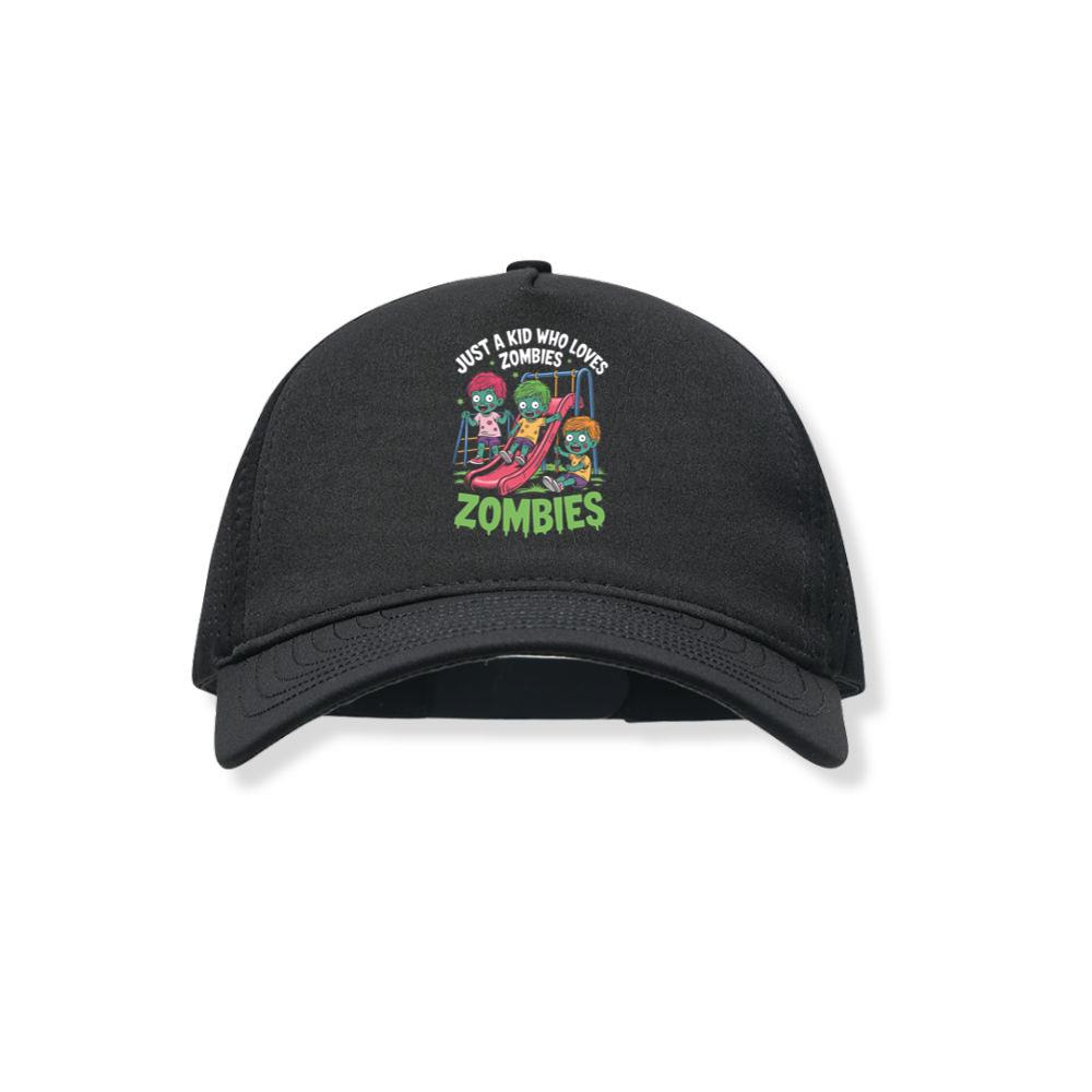 Just A Kid Who Loves Zombies Funny Cartoon Black Hat