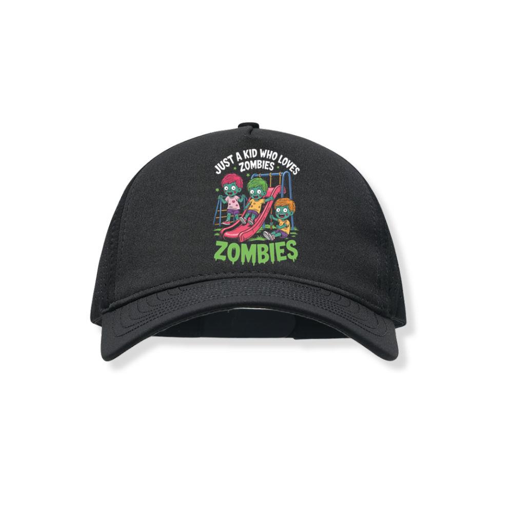 Just A Kid Who Loves Zombies Funny Cartoon Black Hat
