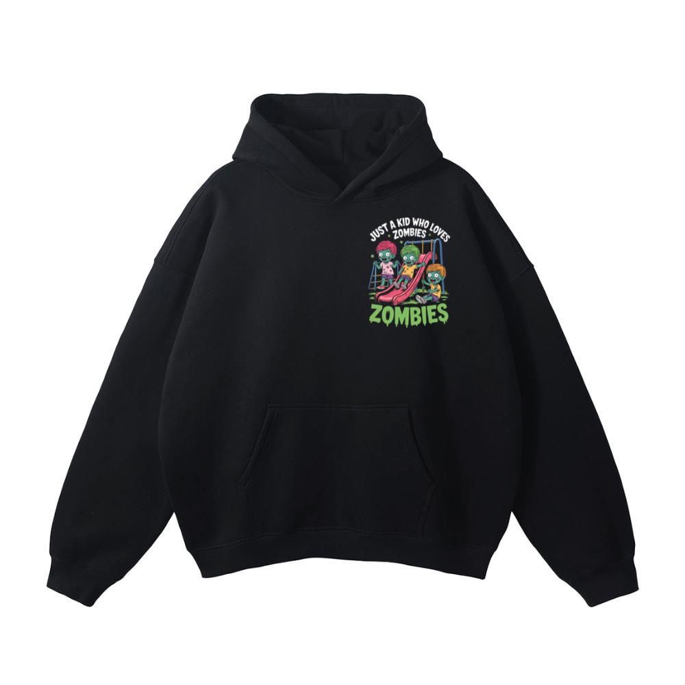 Just A Kid Who Loves Zombies Funny Cartoon Hoodie