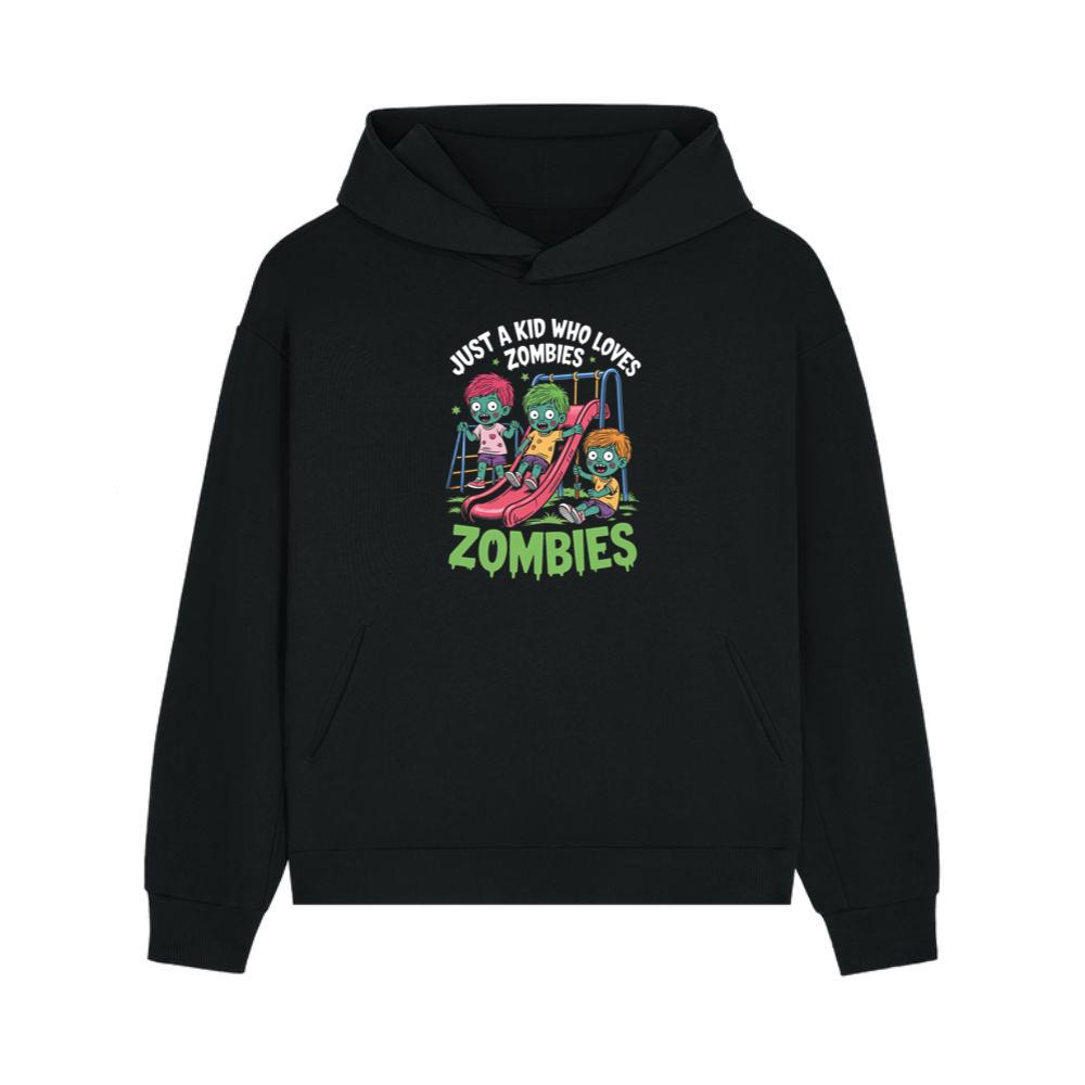 Just A Kid Who Loves Zombies Funny Cartoon Hoodie
