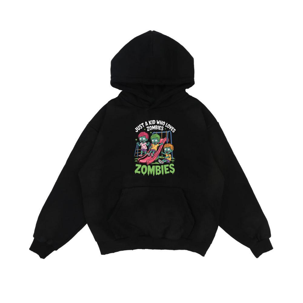 Just A Kid Who Loves Zombies Funny Cartoon Hoodie