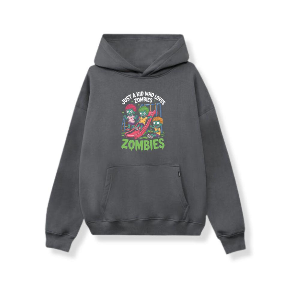 Just A Kid Who Loves Zombies Funny Cartoon Hoodie Myheroshop