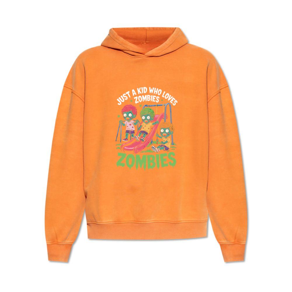 Just A Kid Who Loves Zombies Funny Cartoon Hoodie